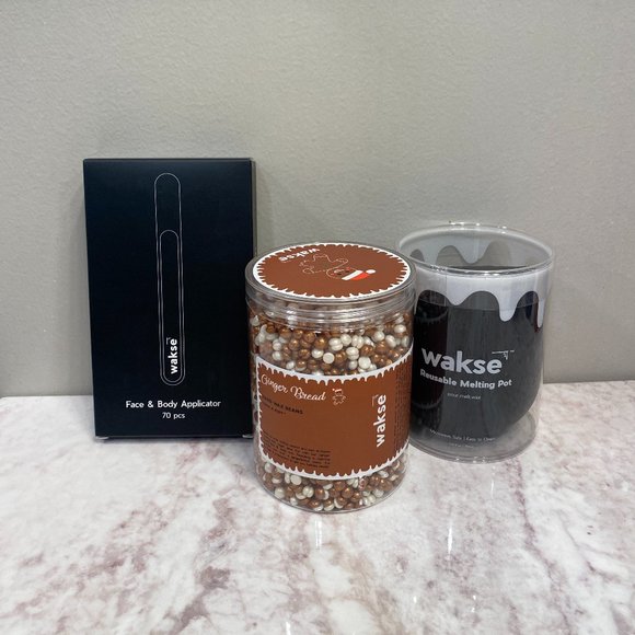 Wakse Set Gingerbread Hard Wax Beads Reusable Melting Pot Applicator Sticks - Picture 1 of 3